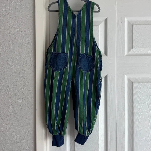 VINTAGE Gymboree Blue & Green Striped Denim Hockey Overalls - Picture 7 of 10